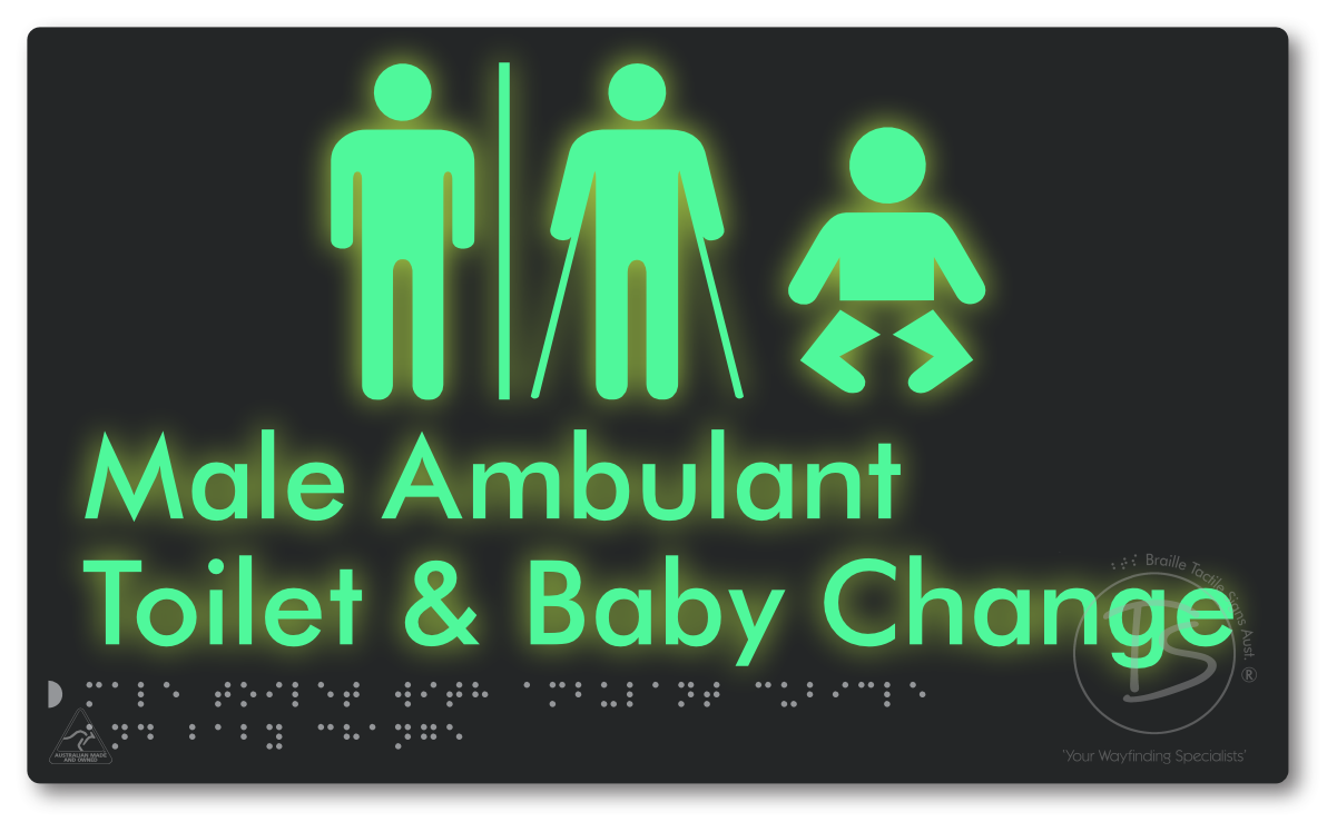 Male Toilet with Ambulant Cubicle and Baby Change with Air Lock - Braille Tactile Signs Aust.