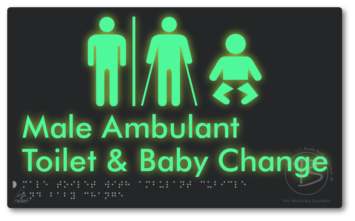 Male Toilet with Ambulant Cubicle and Baby Change with Air Lock - Braille Tactile Signs Aust.