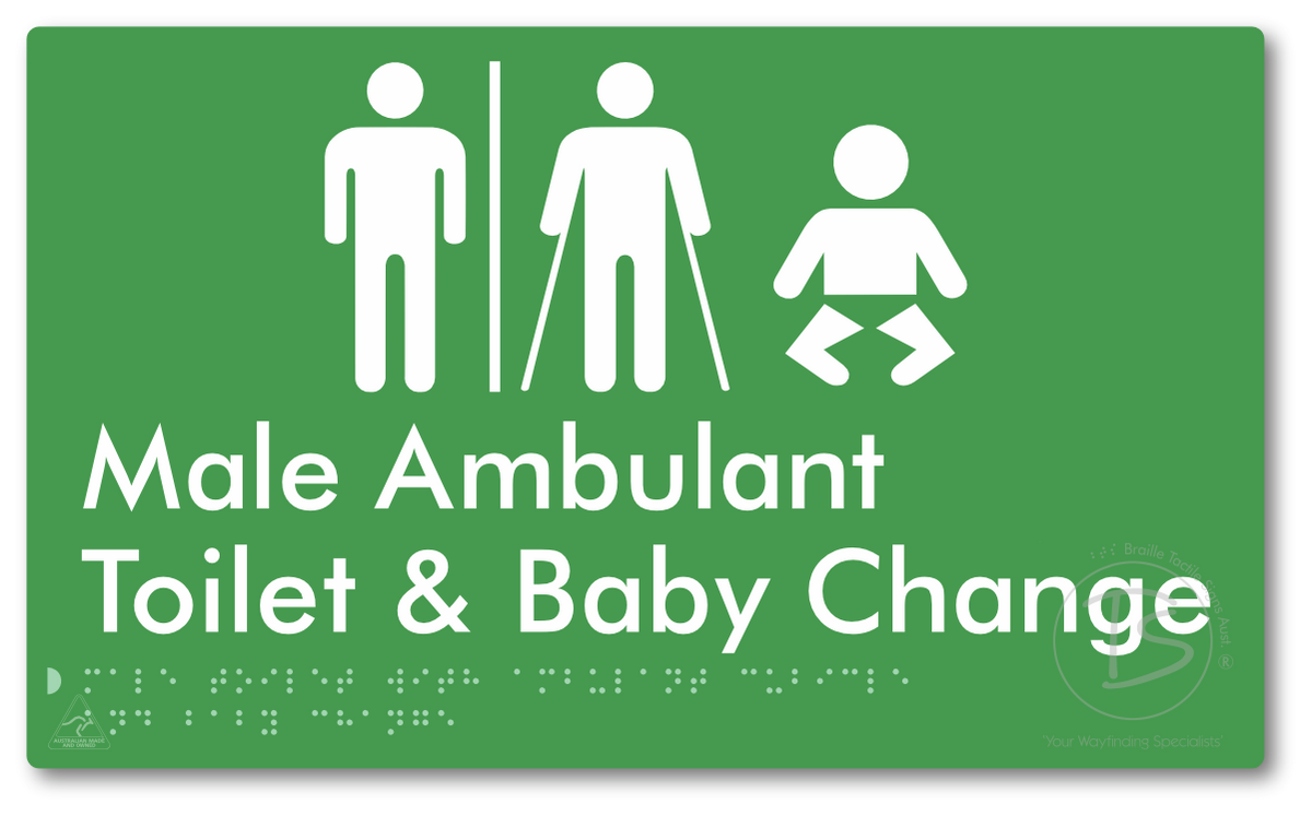 Male Toilet with Ambulant Cubicle and Baby Change with Air Lock - Braille Tactile Signs Aust.