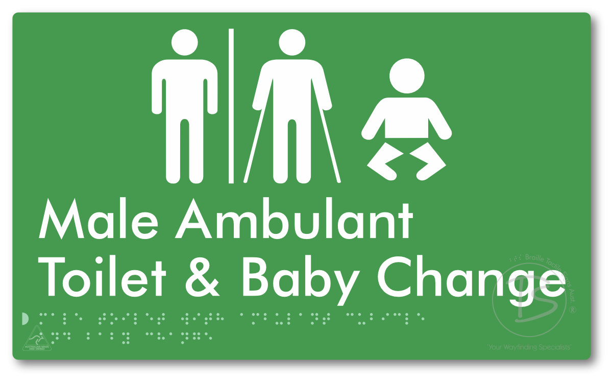 Male Toilet with Ambulant Cubicle and Baby Change with Air Lock - Braille Tactile Signs Aust.