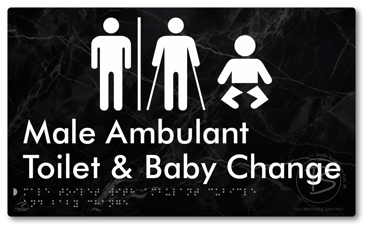 Male Toilet with Ambulant Cubicle and Baby Change with Air Lock - Braille Tactile Signs Aust.