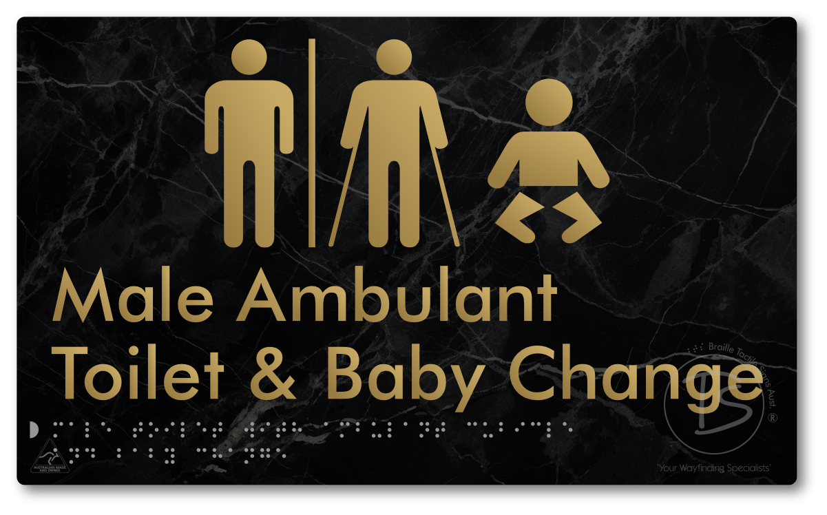 Male Toilet with Ambulant Cubicle and Baby Change with Air Lock - Braille Tactile Signs Aust.