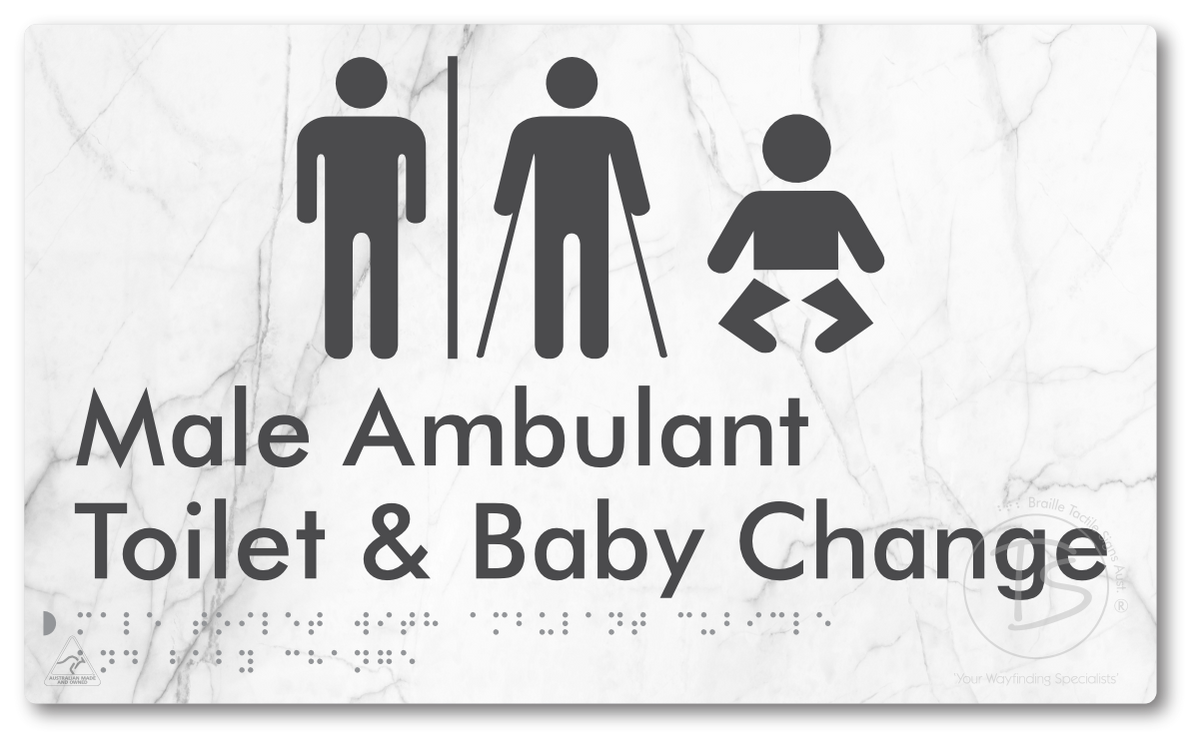 Male Toilet with Ambulant Cubicle and Baby Change with Air Lock - Braille Tactile Signs Aust.