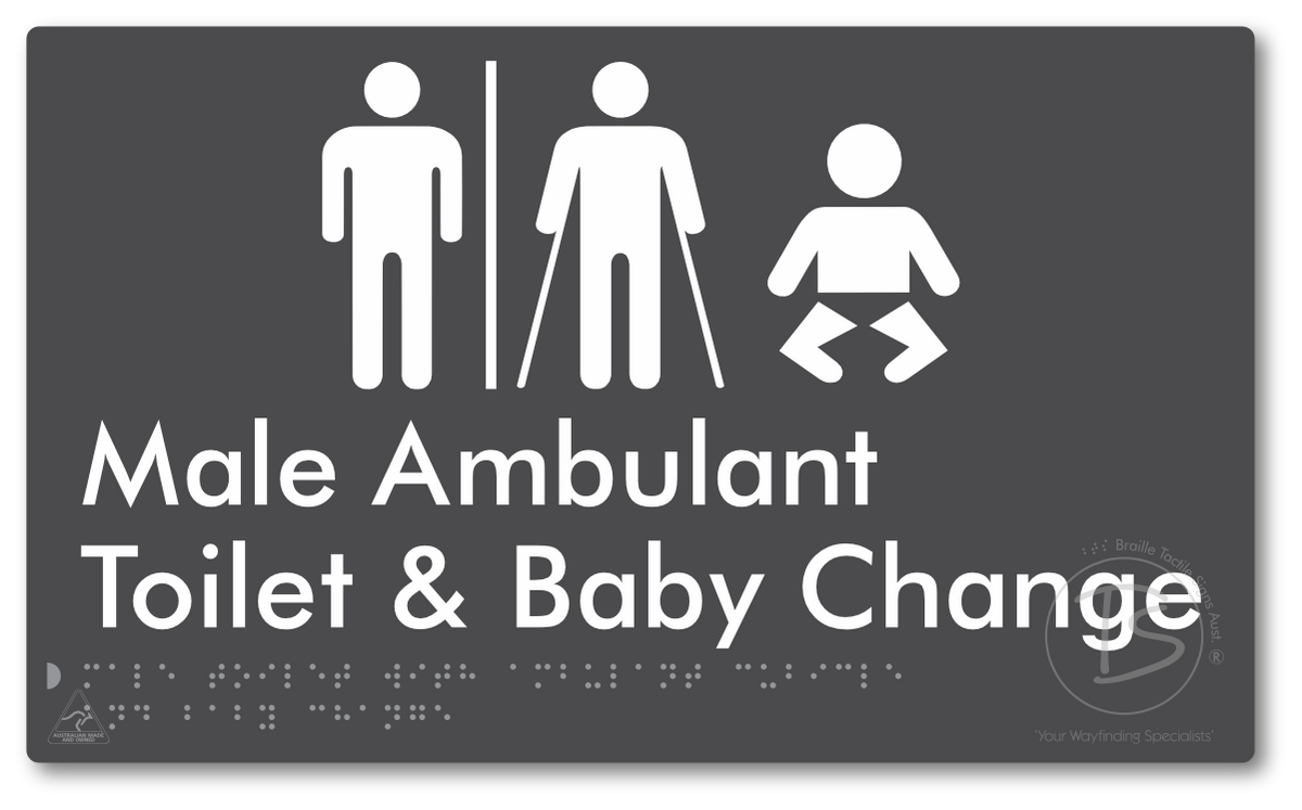 Male Toilet with Ambulant Cubicle and Baby Change with Air Lock - Braille Tactile Signs Aust.
