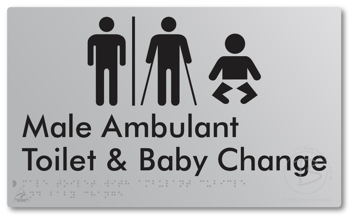 Male Toilet with Ambulant Cubicle and Baby Change with Air Lock - Braille Tactile Signs Aust.
