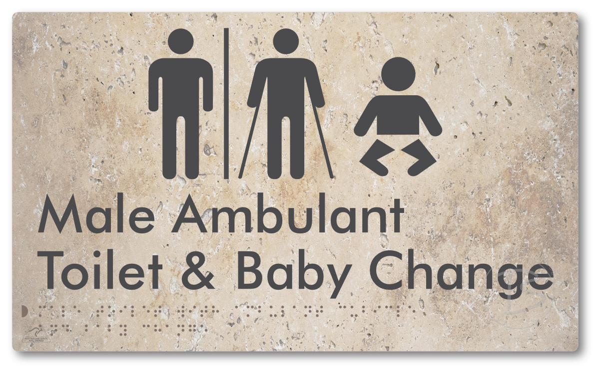Male Toilet with Ambulant Cubicle and Baby Change with Air Lock - Braille Tactile Signs Aust.