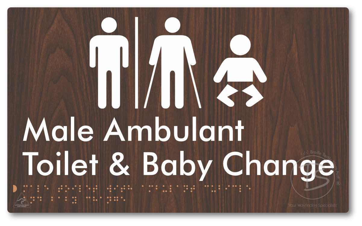 Male Toilet with Ambulant Cubicle and Baby Change with Air Lock - Braille Tactile Signs Aust.