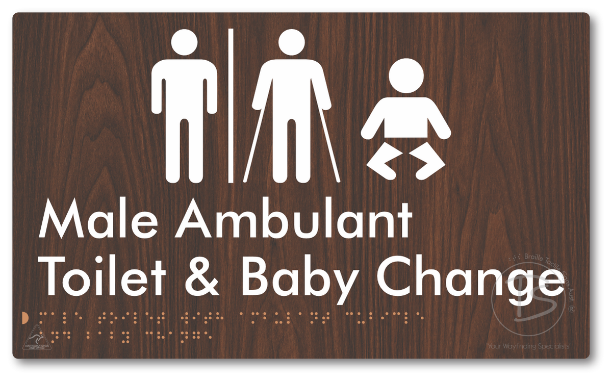 Male Toilet with Ambulant Cubicle and Baby Change with Air Lock - Braille Tactile Signs Aust.