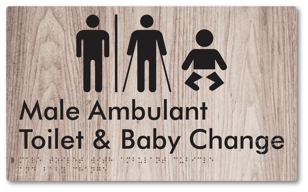 Male Toilet with Ambulant Cubicle and Baby Change with Air Lock - Braille Tactile Signs Aust.
