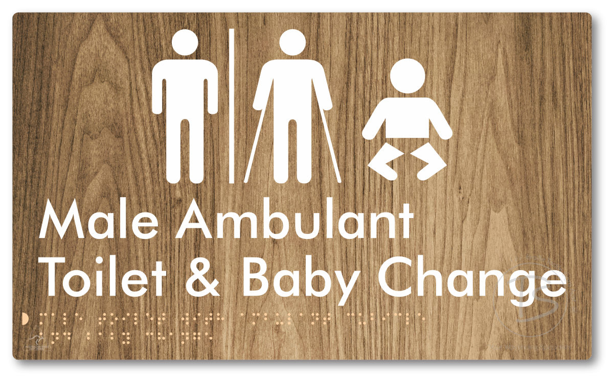 Male Toilet with Ambulant Cubicle and Baby Change with Air Lock - Braille Tactile Signs Aust.