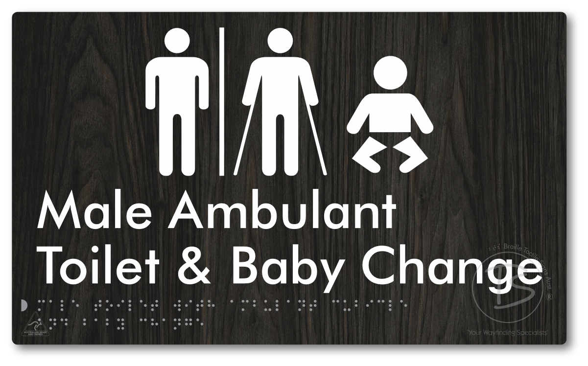 Male Toilet with Ambulant Cubicle and Baby Change with Air Lock - Braille Tactile Signs Aust.