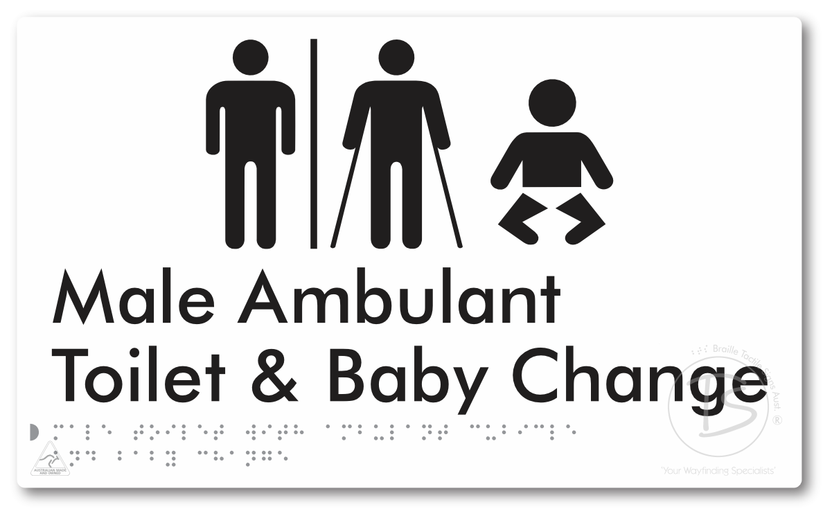 Male Toilet with Ambulant Cubicle and Baby Change with Air Lock - Braille Tactile Signs Aust.