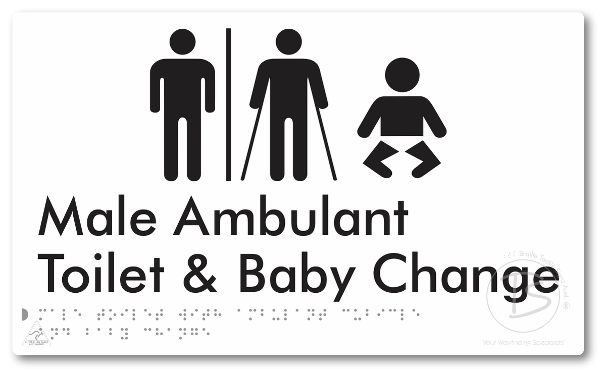 Male Toilet with Ambulant Cubicle and Baby Change with Air Lock - Braille Tactile Signs Aust.