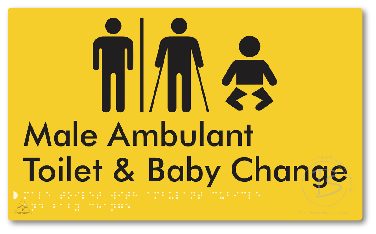 Male Toilet with Ambulant Cubicle and Baby Change with Air Lock - Braille Tactile Signs Aust.