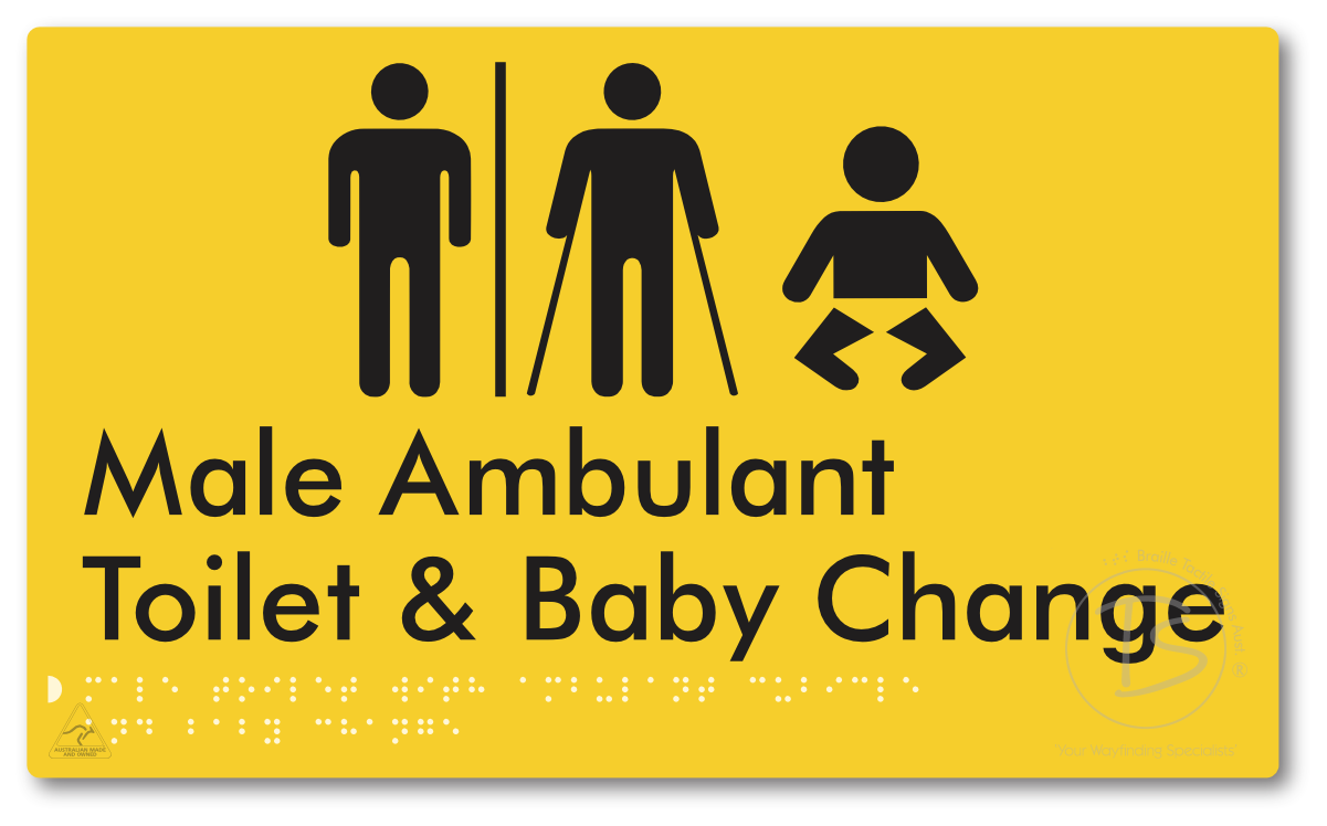 Male Toilet with Ambulant Cubicle and Baby Change with Air Lock - Braille Tactile Signs Aust.