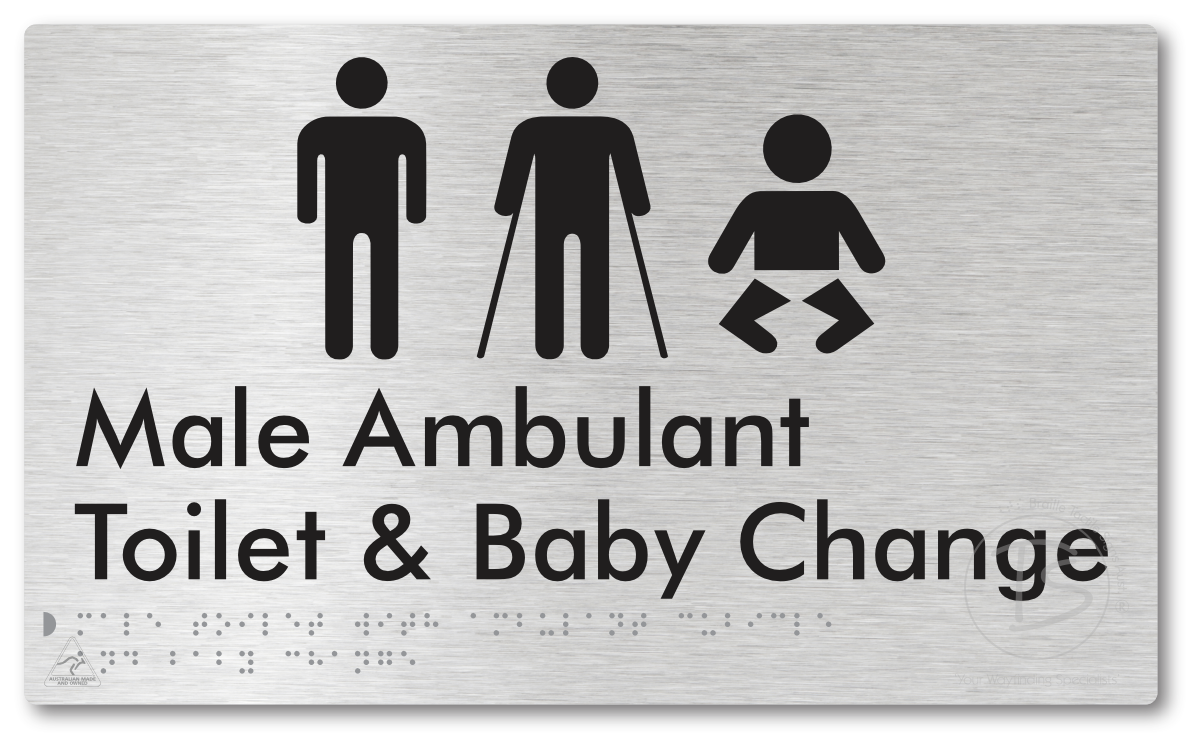 Male Toilet with Ambulant Cubicle and Baby Change - Braille Tactile Signs Aust.