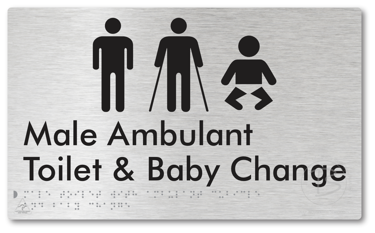 Male Toilet with Ambulant Cubicle and Baby Change - Braille Tactile Signs Aust.