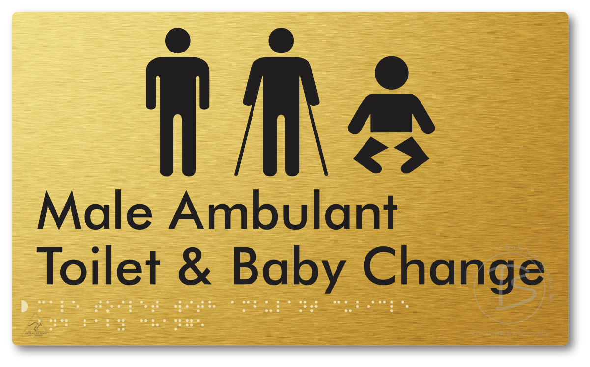Male Toilet with Ambulant Cubicle and Baby Change - Braille Tactile Signs Aust.