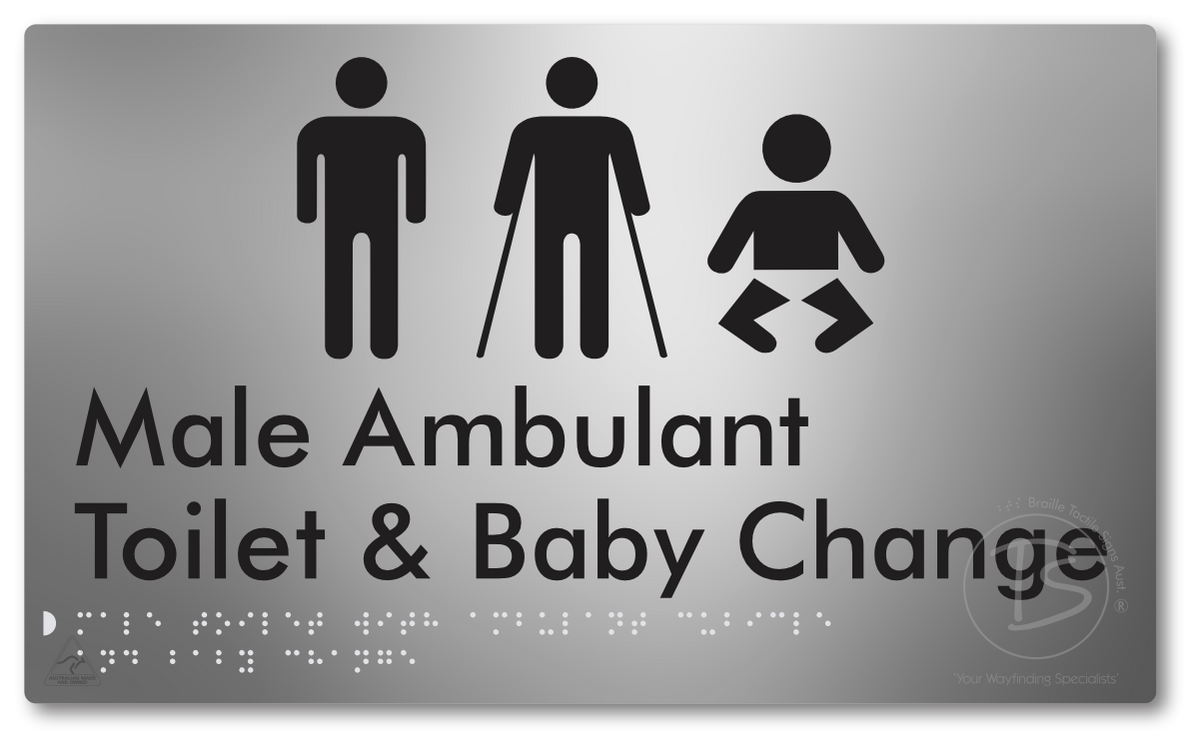 Male Toilet with Ambulant Cubicle and Baby Change - Braille Tactile Signs Aust.