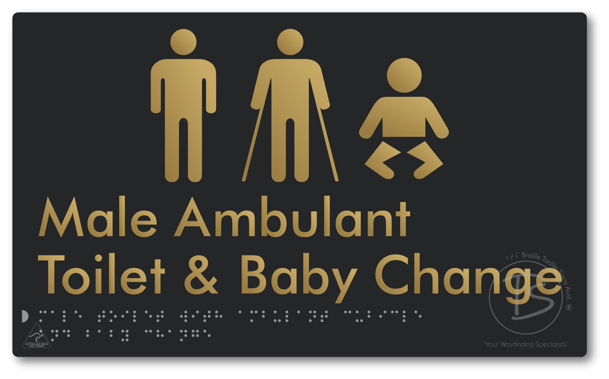 Male Toilet with Ambulant Cubicle and Baby Change - Braille Tactile Signs Aust.