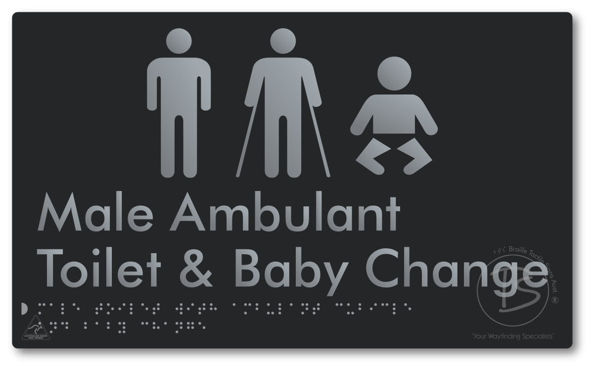 Male Toilet with Ambulant Cubicle and Baby Change - Braille Tactile Signs Aust.