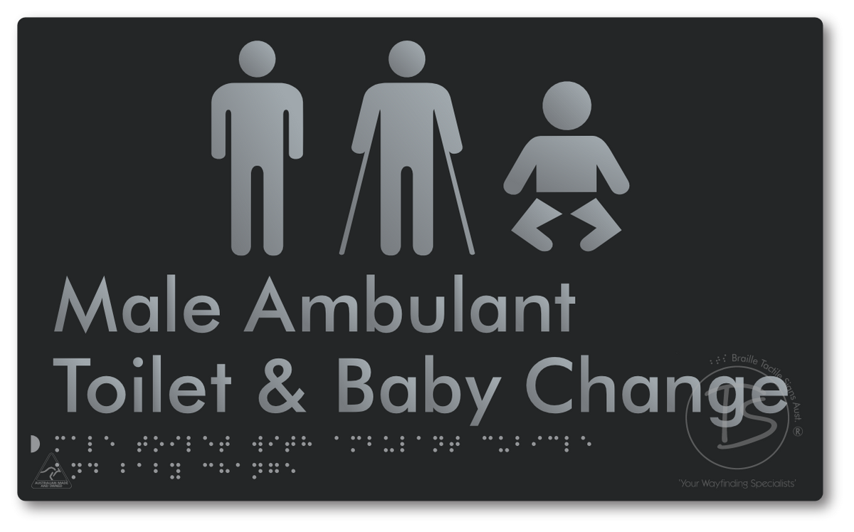 Male Toilet with Ambulant Cubicle and Baby Change - Braille Tactile Signs Aust.