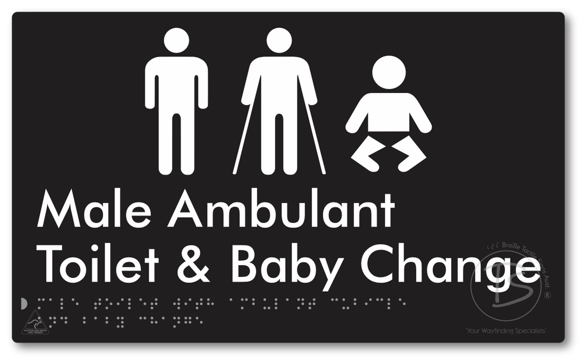 Male Toilet with Ambulant Cubicle and Baby Change - Braille Tactile Signs Aust.
