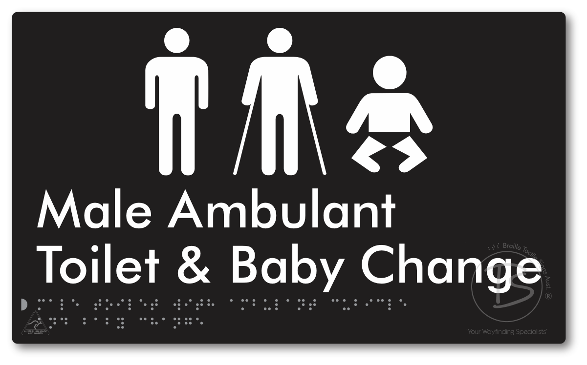 Male Toilet with Ambulant Cubicle and Baby Change - Braille Tactile Signs Aust.