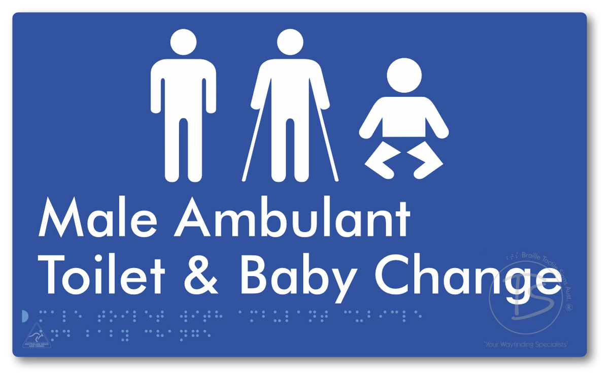 Male Toilet with Ambulant Cubicle and Baby Change - Braille Tactile Signs Aust.