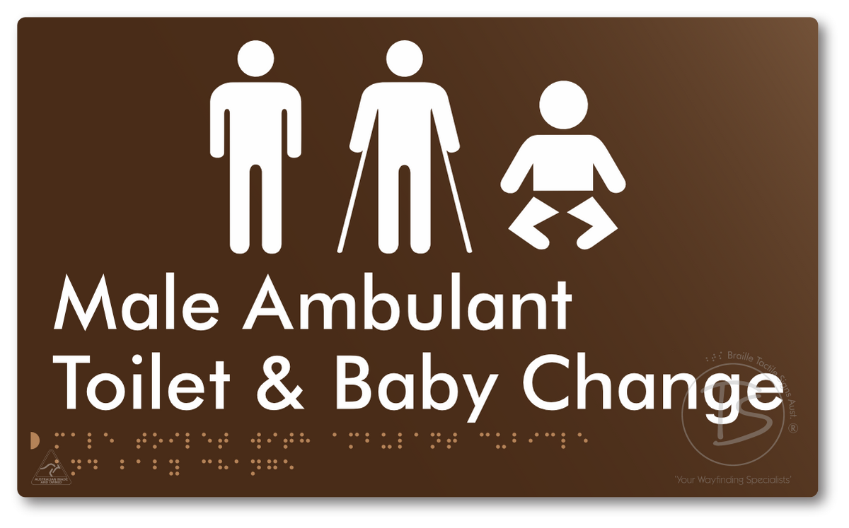 Male Toilet with Ambulant Cubicle and Baby Change - Braille Tactile Signs Aust.