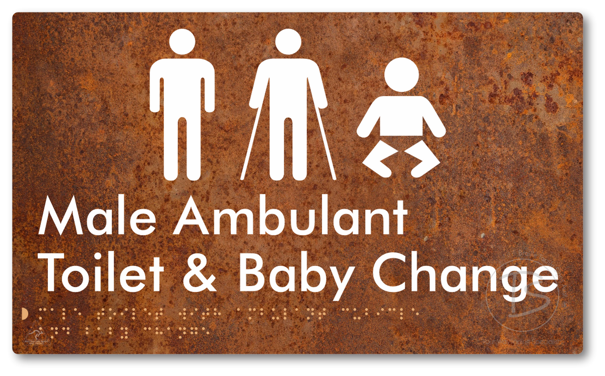 Male Toilet with Ambulant Cubicle and Baby Change - Braille Tactile Signs Aust.