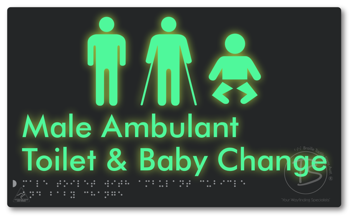 Male Toilet with Ambulant Cubicle and Baby Change - Braille Tactile Signs Aust.
