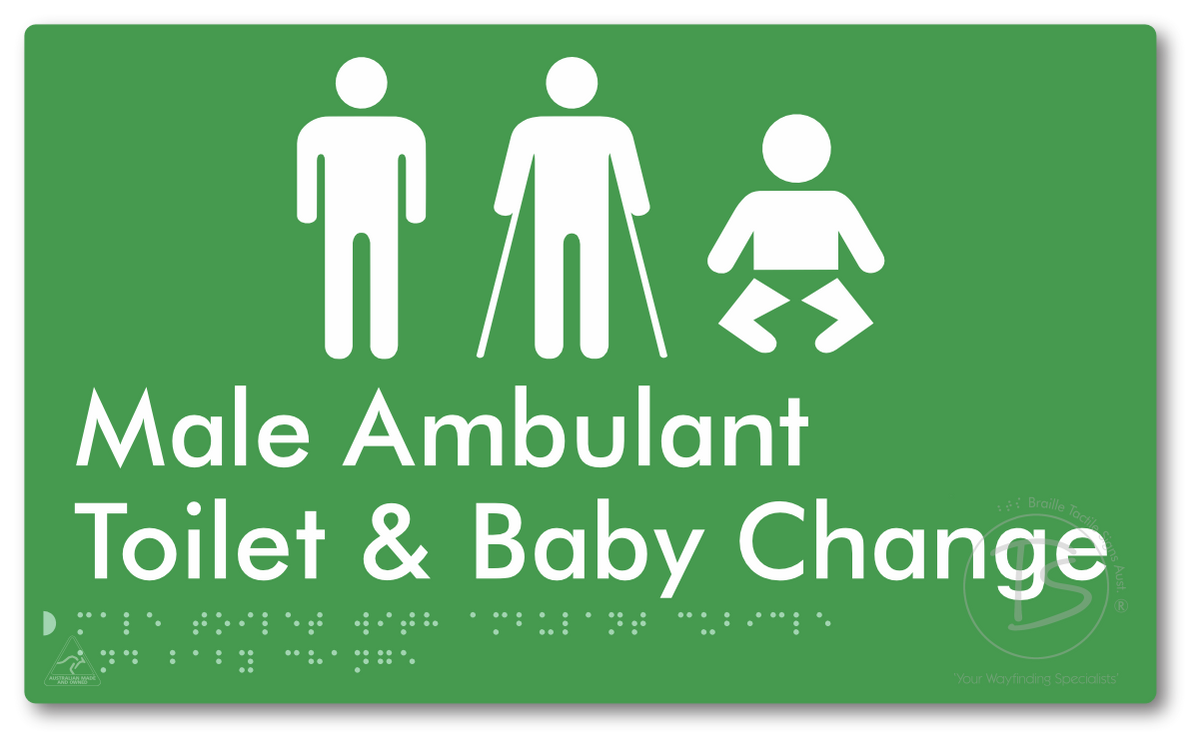Male Toilet with Ambulant Cubicle and Baby Change - Braille Tactile Signs Aust.