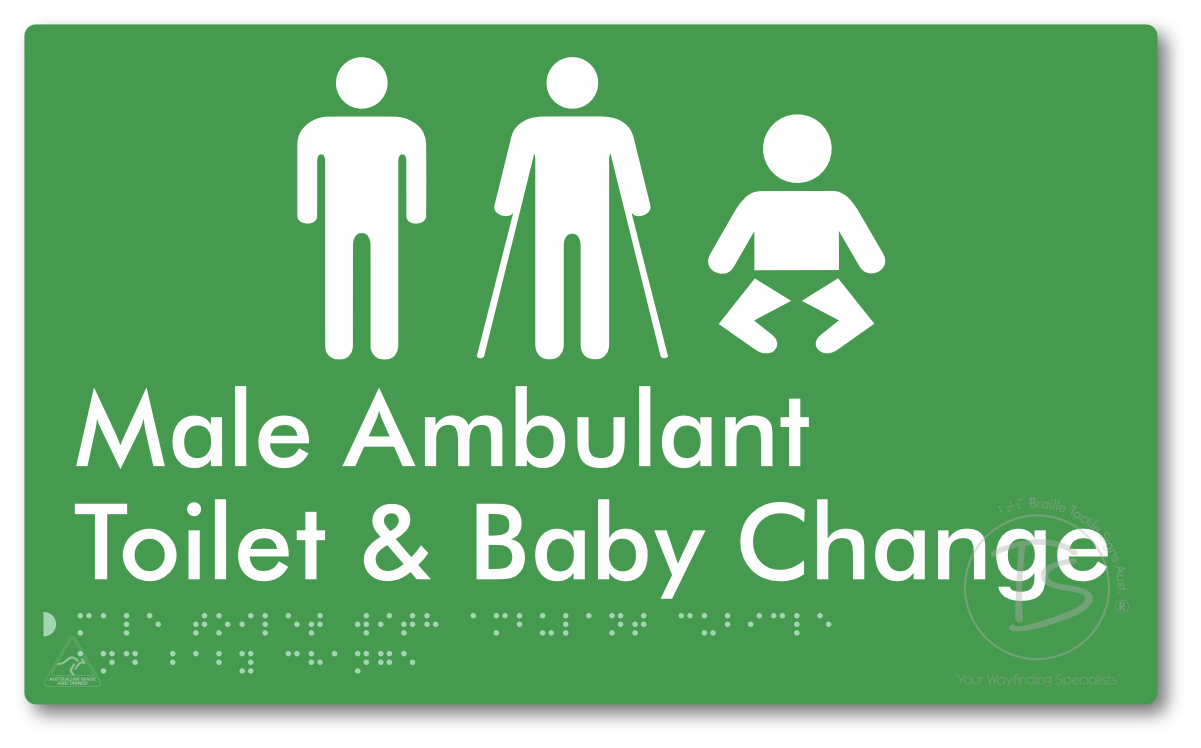 Male Toilet with Ambulant Cubicle and Baby Change - Braille Tactile Signs Aust.