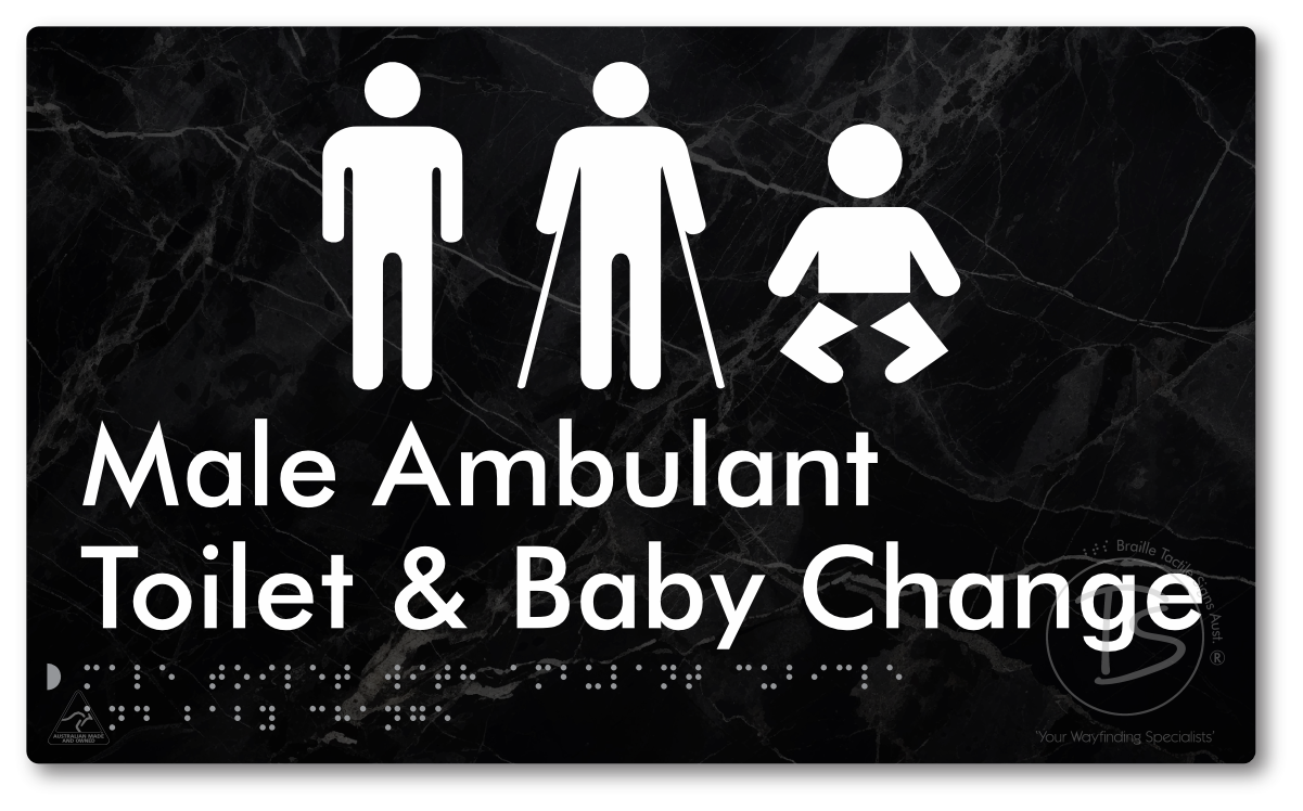 Male Toilet with Ambulant Cubicle and Baby Change - Braille Tactile Signs Aust.