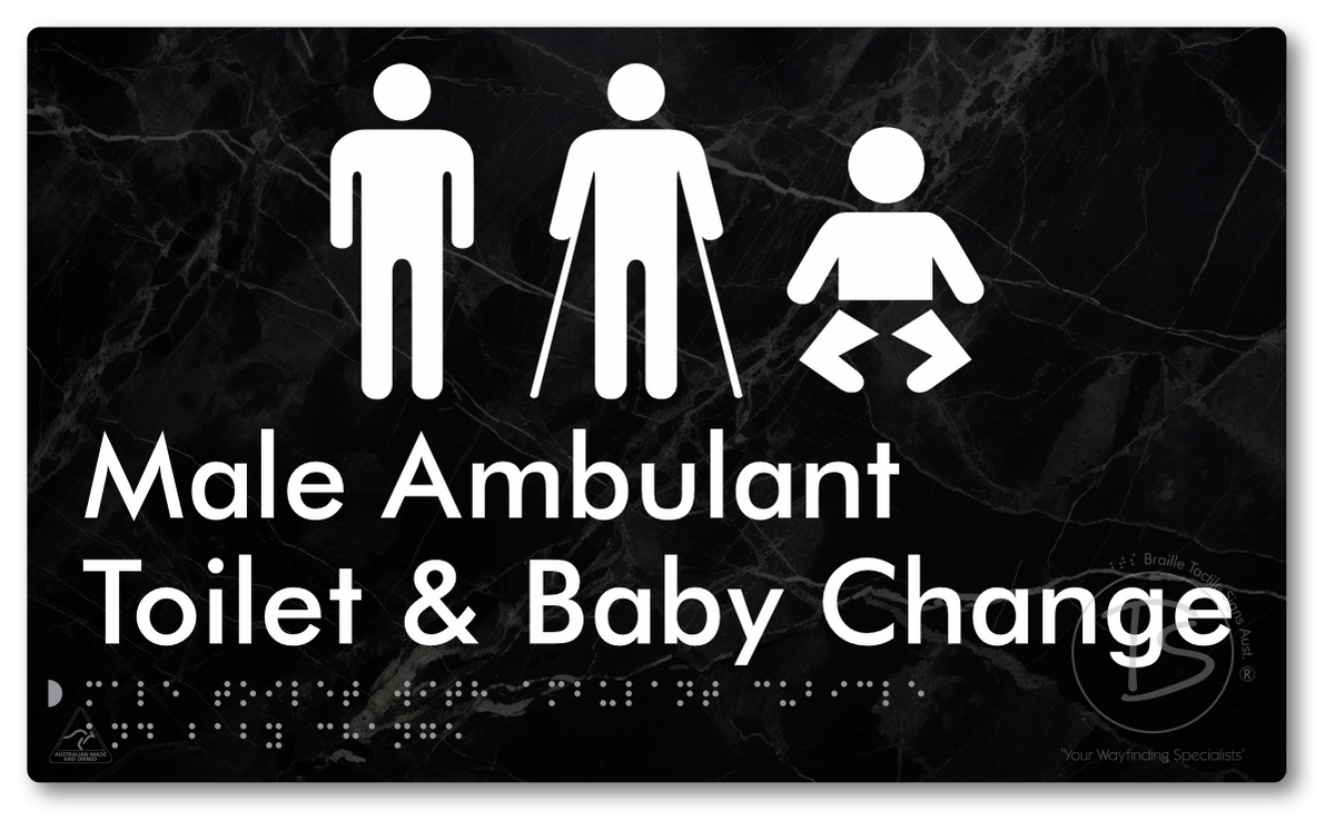 Male Toilet with Ambulant Cubicle and Baby Change - Braille Tactile Signs Aust.