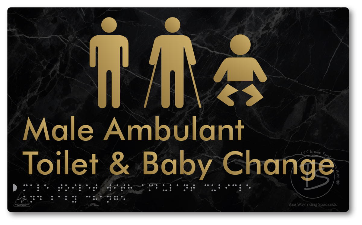 Male Toilet with Ambulant Cubicle and Baby Change - Braille Tactile Signs Aust.
