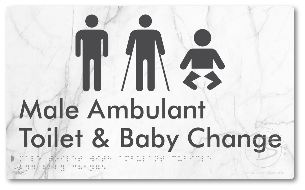 Male Toilet with Ambulant Cubicle and Baby Change - Braille Tactile Signs Aust.