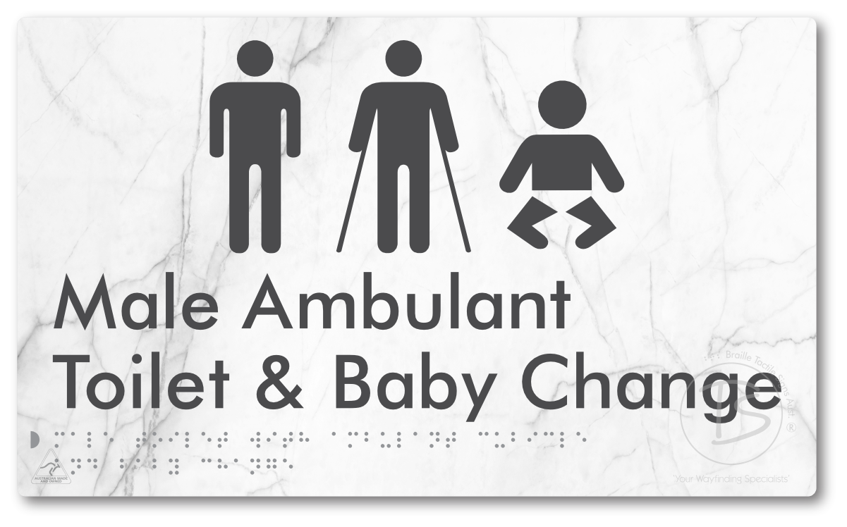 Male Toilet with Ambulant Cubicle and Baby Change - Braille Tactile Signs Aust.