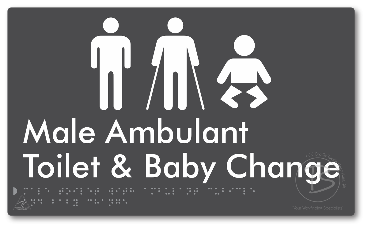 Male Toilet with Ambulant Cubicle and Baby Change - Braille Tactile Signs Aust.