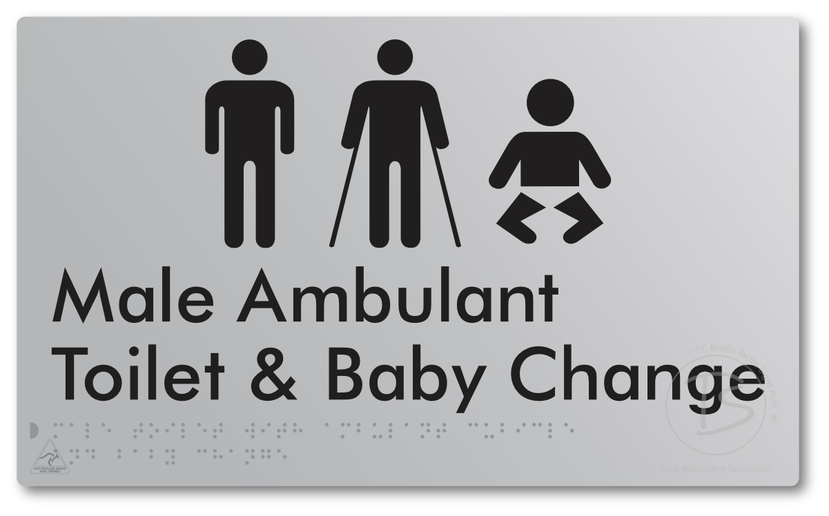 Male Toilet with Ambulant Cubicle and Baby Change - Braille Tactile Signs Aust.