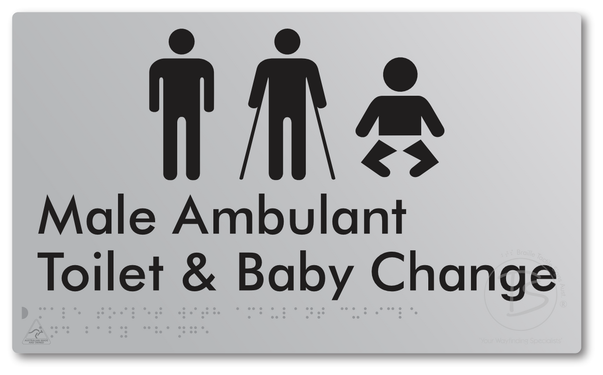 Male Toilet with Ambulant Cubicle and Baby Change - Braille Tactile Signs Aust.