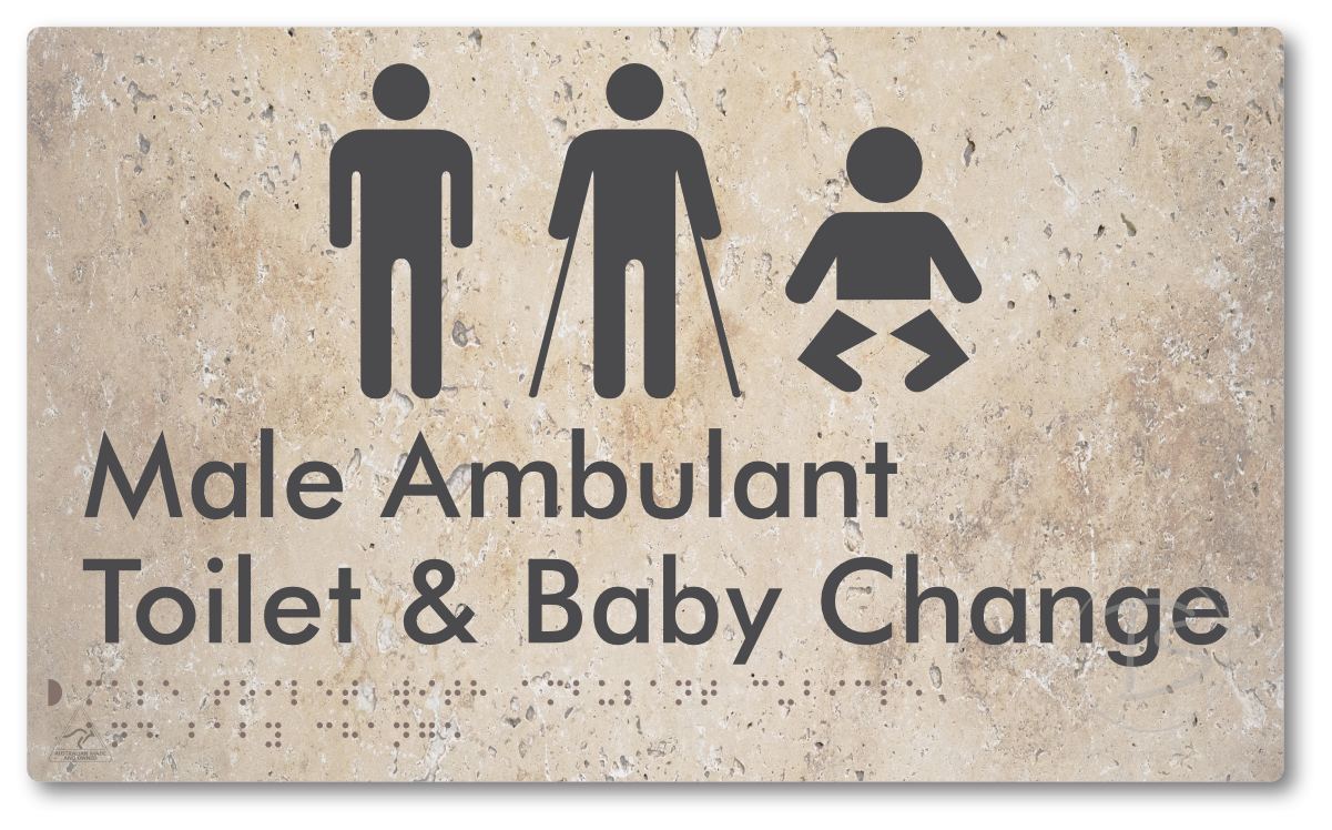 Male Toilet with Ambulant Cubicle and Baby Change - Braille Tactile Signs Aust.