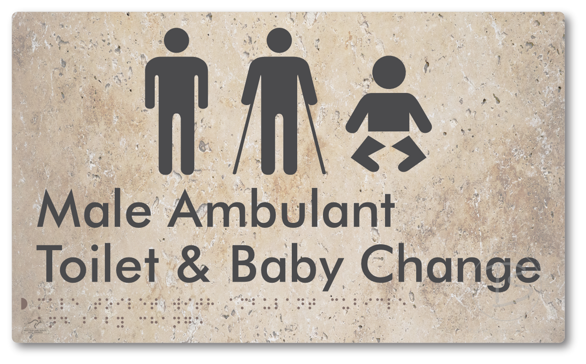 Male Toilet with Ambulant Cubicle and Baby Change - Braille Tactile Signs Aust.