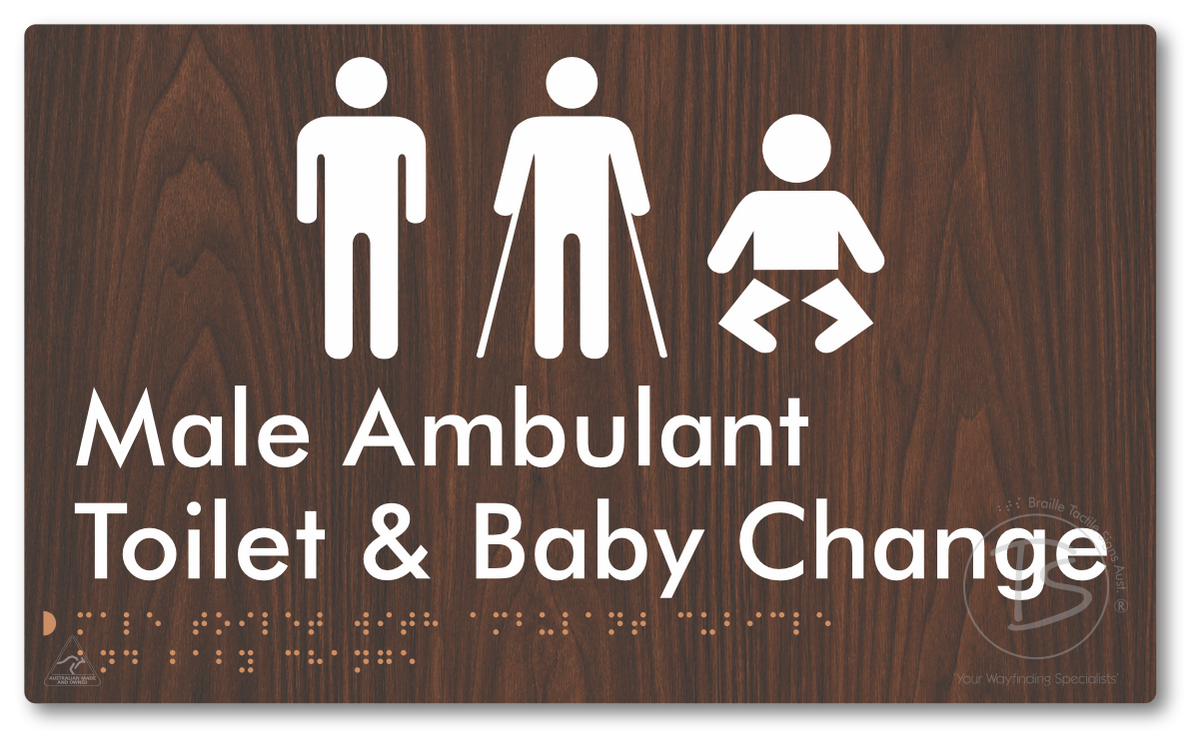 Male Toilet with Ambulant Cubicle and Baby Change - Braille Tactile Signs Aust.