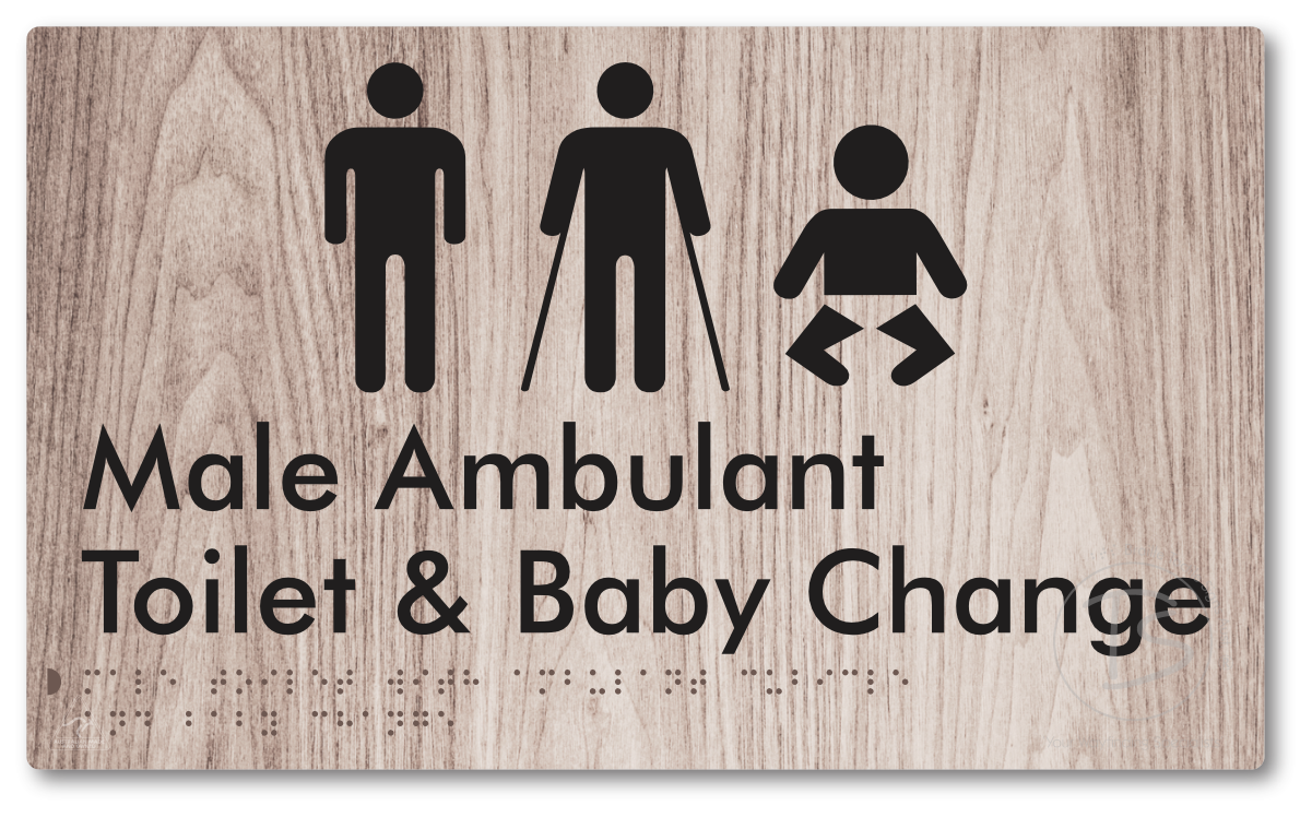 Male Toilet with Ambulant Cubicle and Baby Change - Braille Tactile Signs Aust.