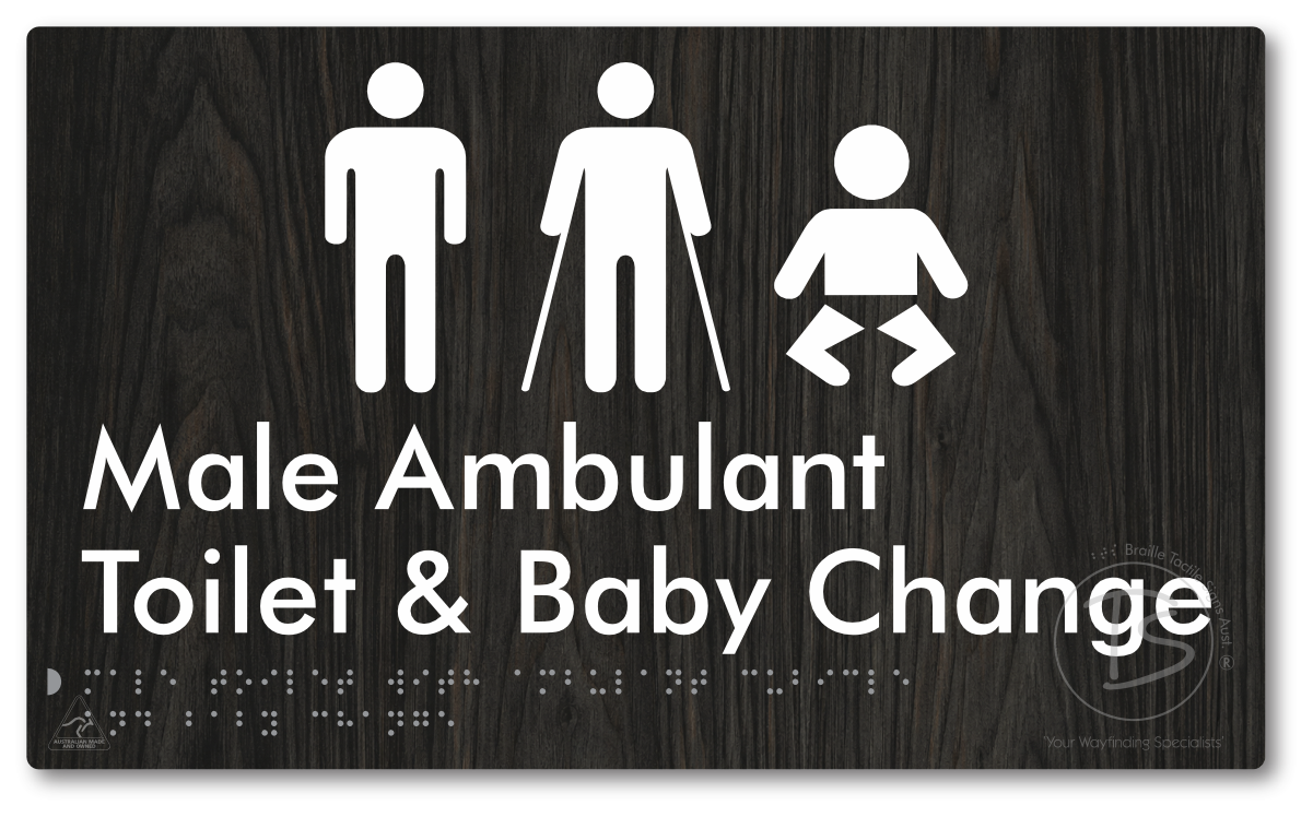 Male Toilet with Ambulant Cubicle and Baby Change - Braille Tactile Signs Aust.