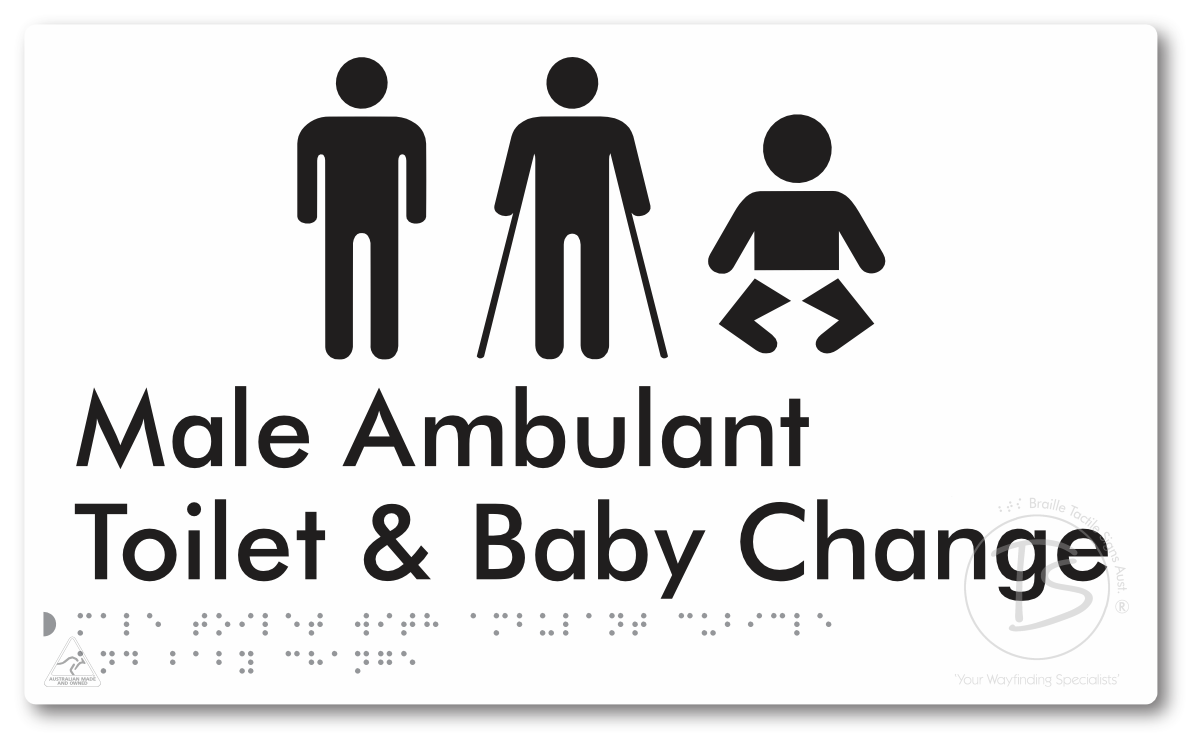 Male Toilet with Ambulant Cubicle and Baby Change - Braille Tactile Signs Aust.