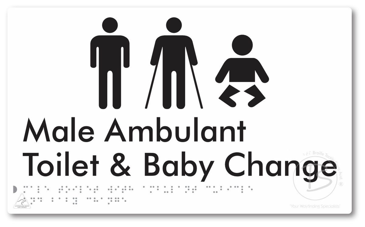 Male Toilet with Ambulant Cubicle and Baby Change - Braille Tactile Signs Aust.