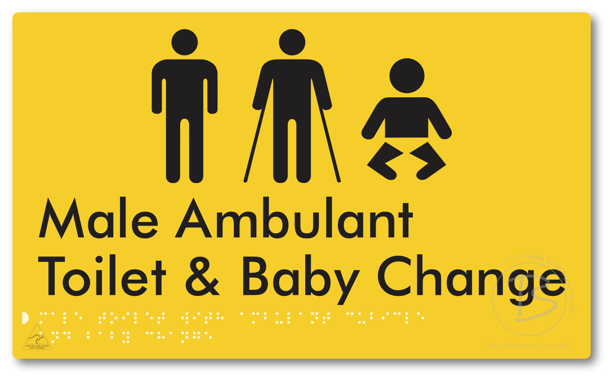 Male Toilet with Ambulant Cubicle and Baby Change - Braille Tactile Signs Aust.